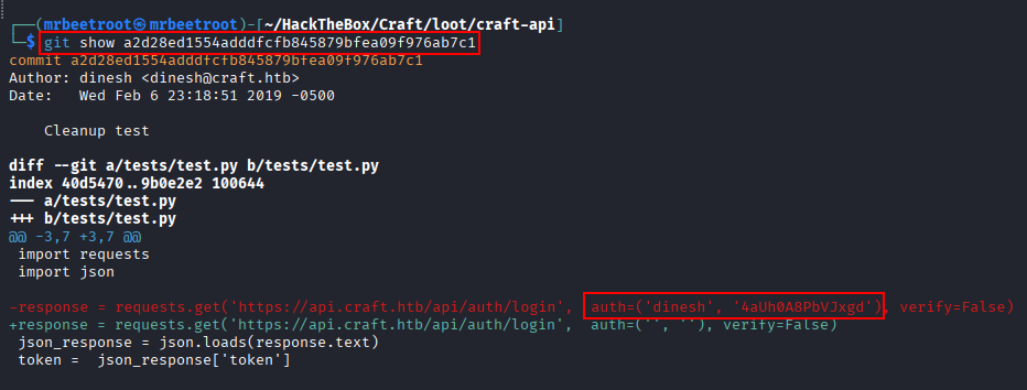 git show reveals credentials