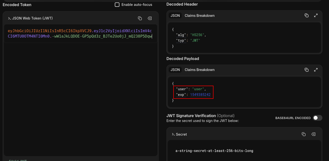 decoded JWT payload