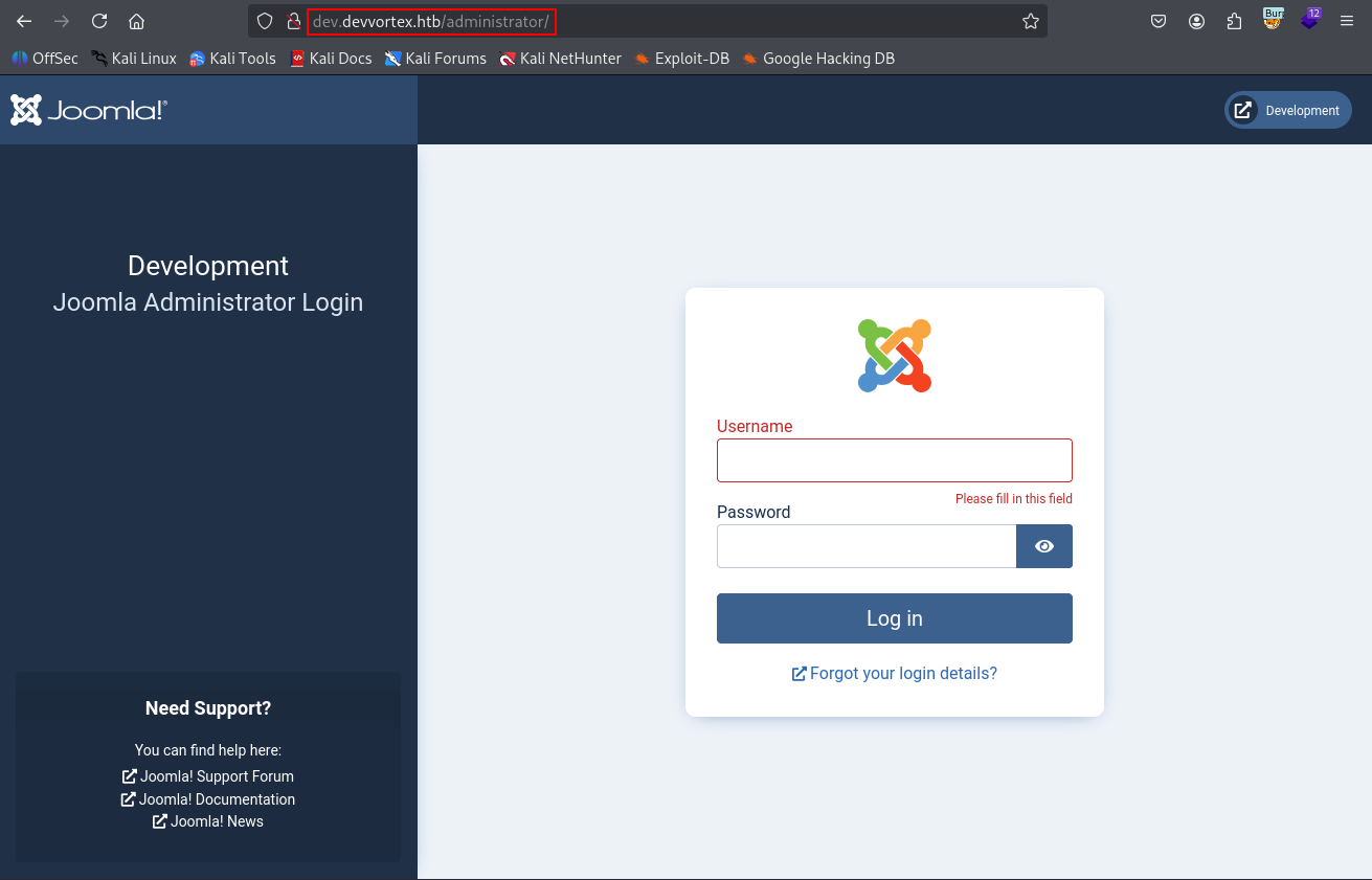 joomla administrator login