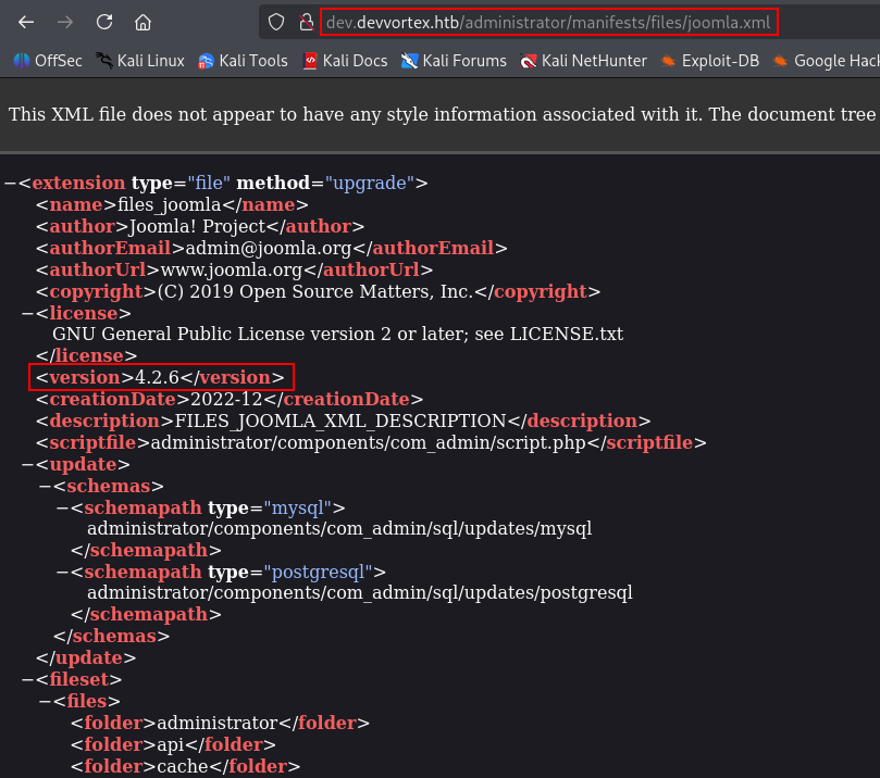 joomla manifest version