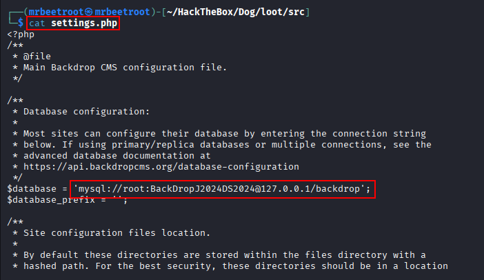 database credentials in settings.php
