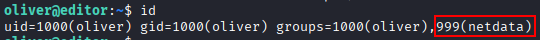 id output showing netdata group