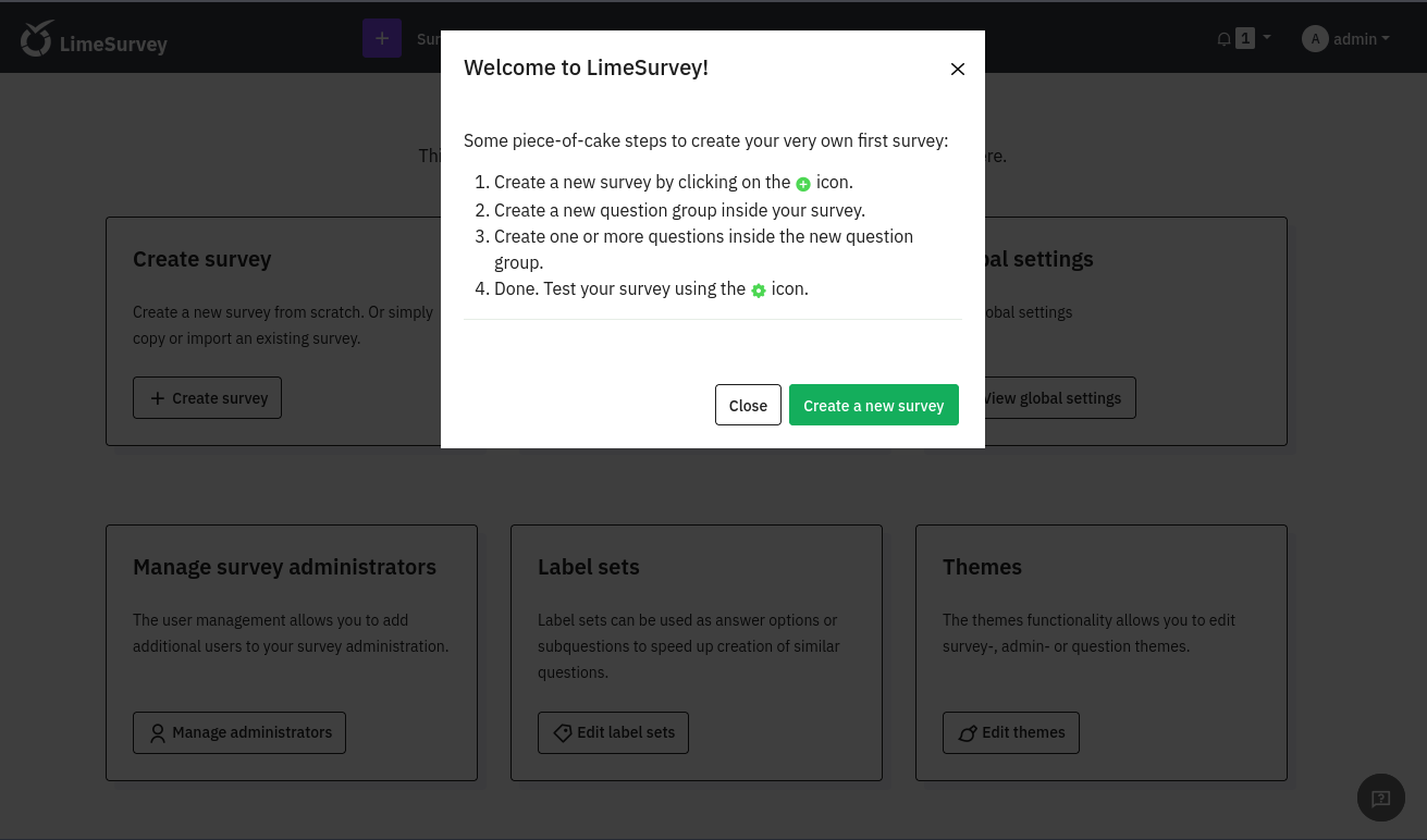 limesurvey administration dashboard