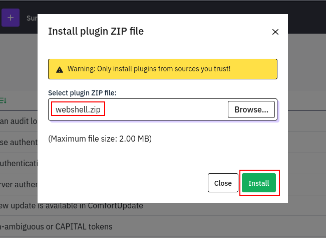 upload malicious plugin