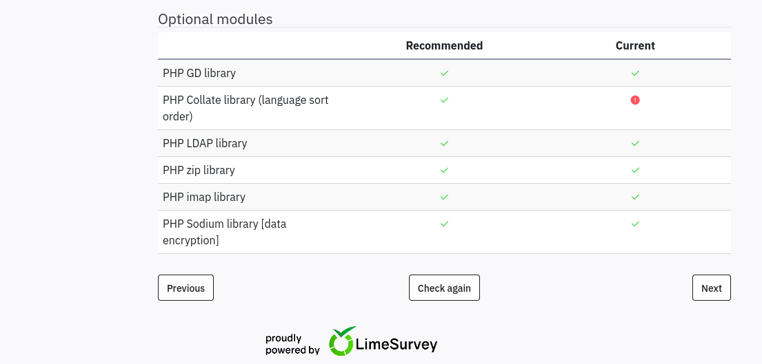 limesurvey prerequisites