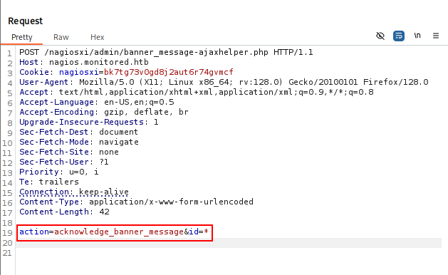 the request in BurpSuite