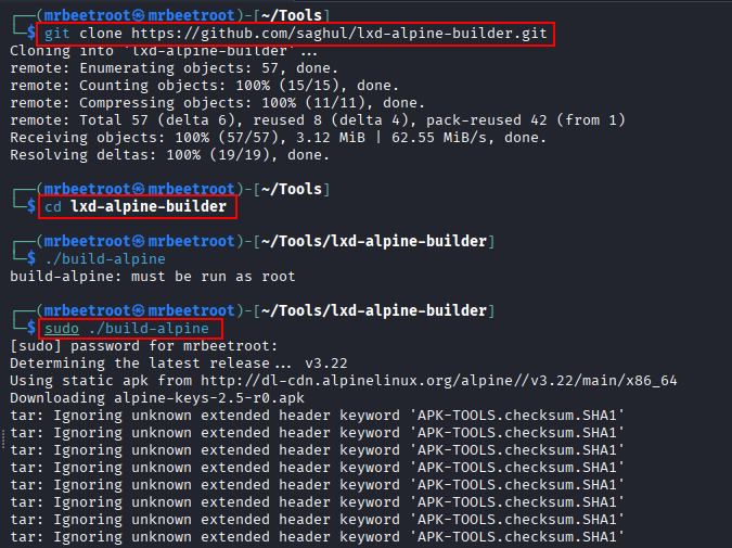 cloning the lxd-alpine-builder repository - part 1
