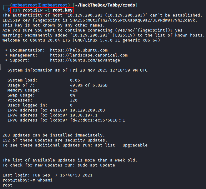 connecting with the recovered SSH key
