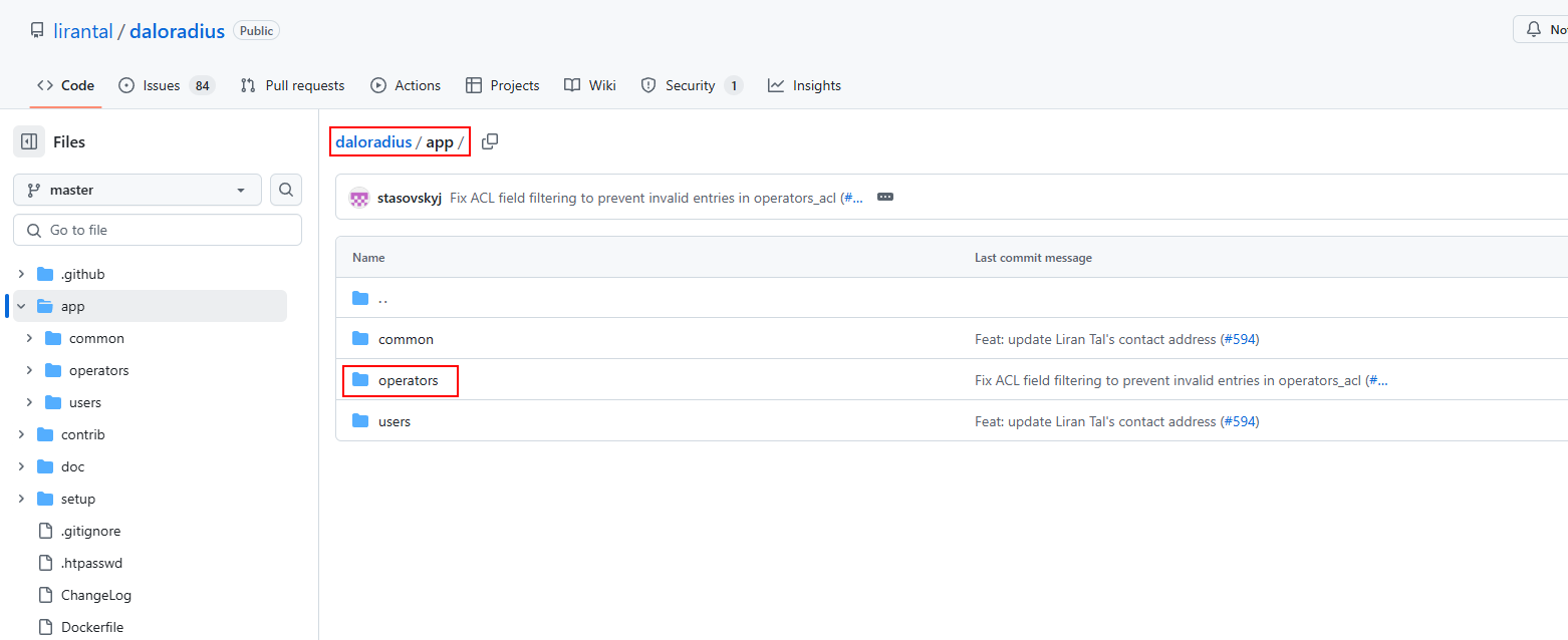 daloRADIUS GitHub reveals the operators directory