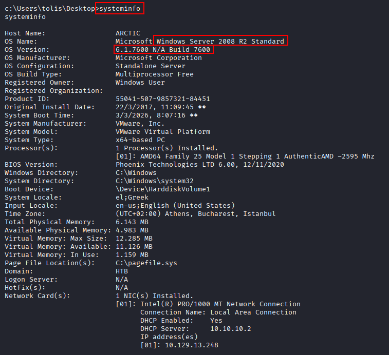 systeminfo windows version