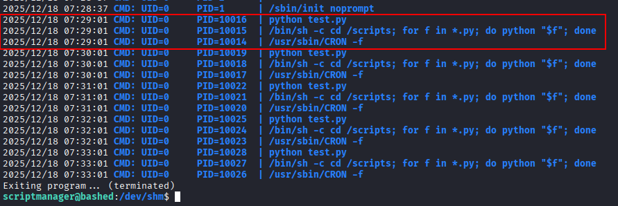 pspy cron activity