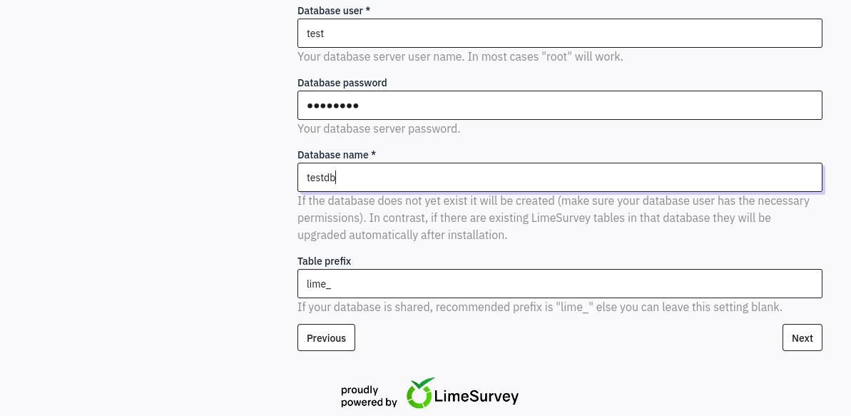 limesurvey database connection