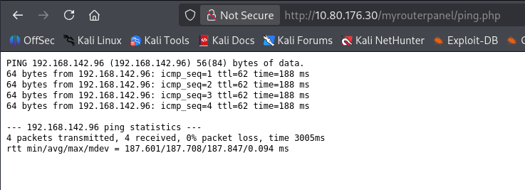 ping output in the browser