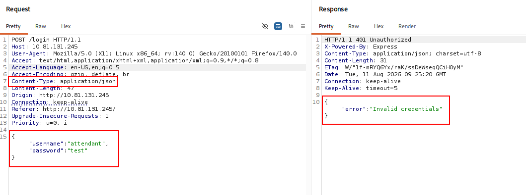 JSON login request