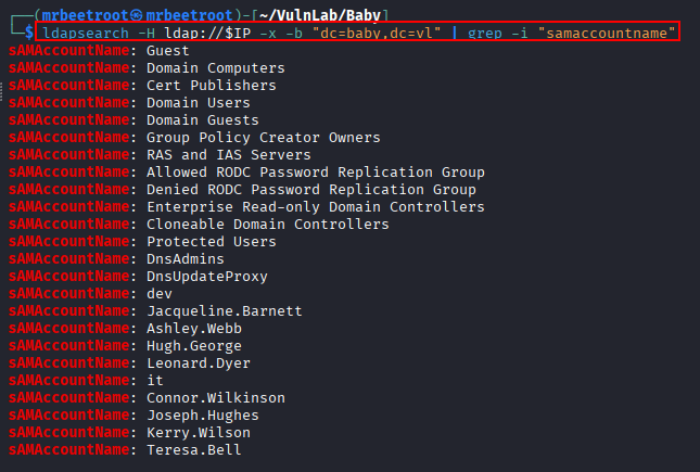 ldap samaccountname results