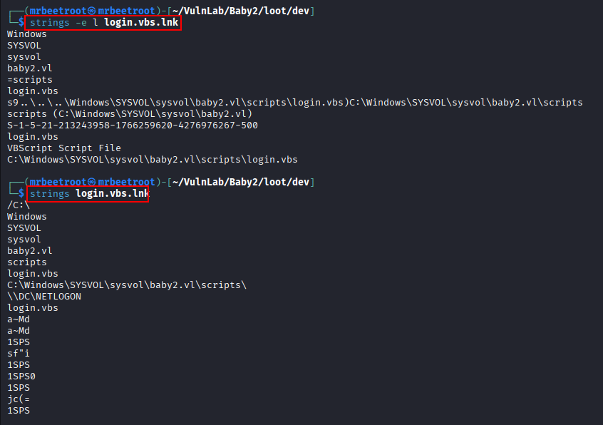 login script lnk strings