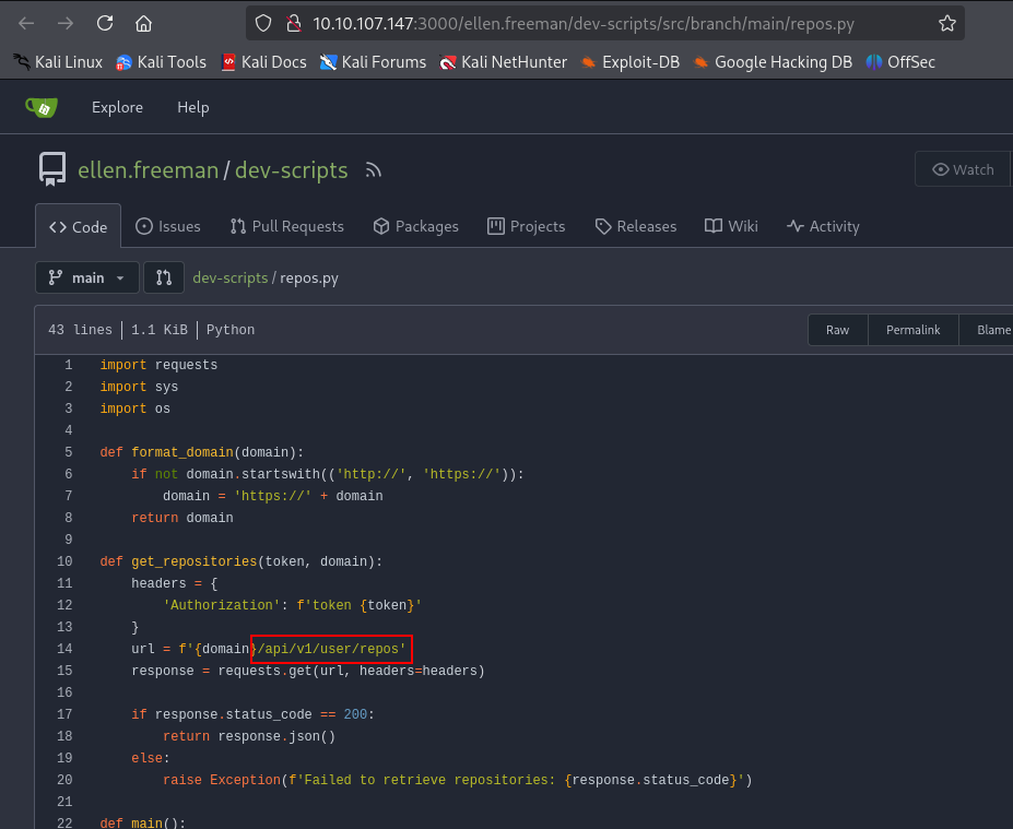 api endpoint in repos script
