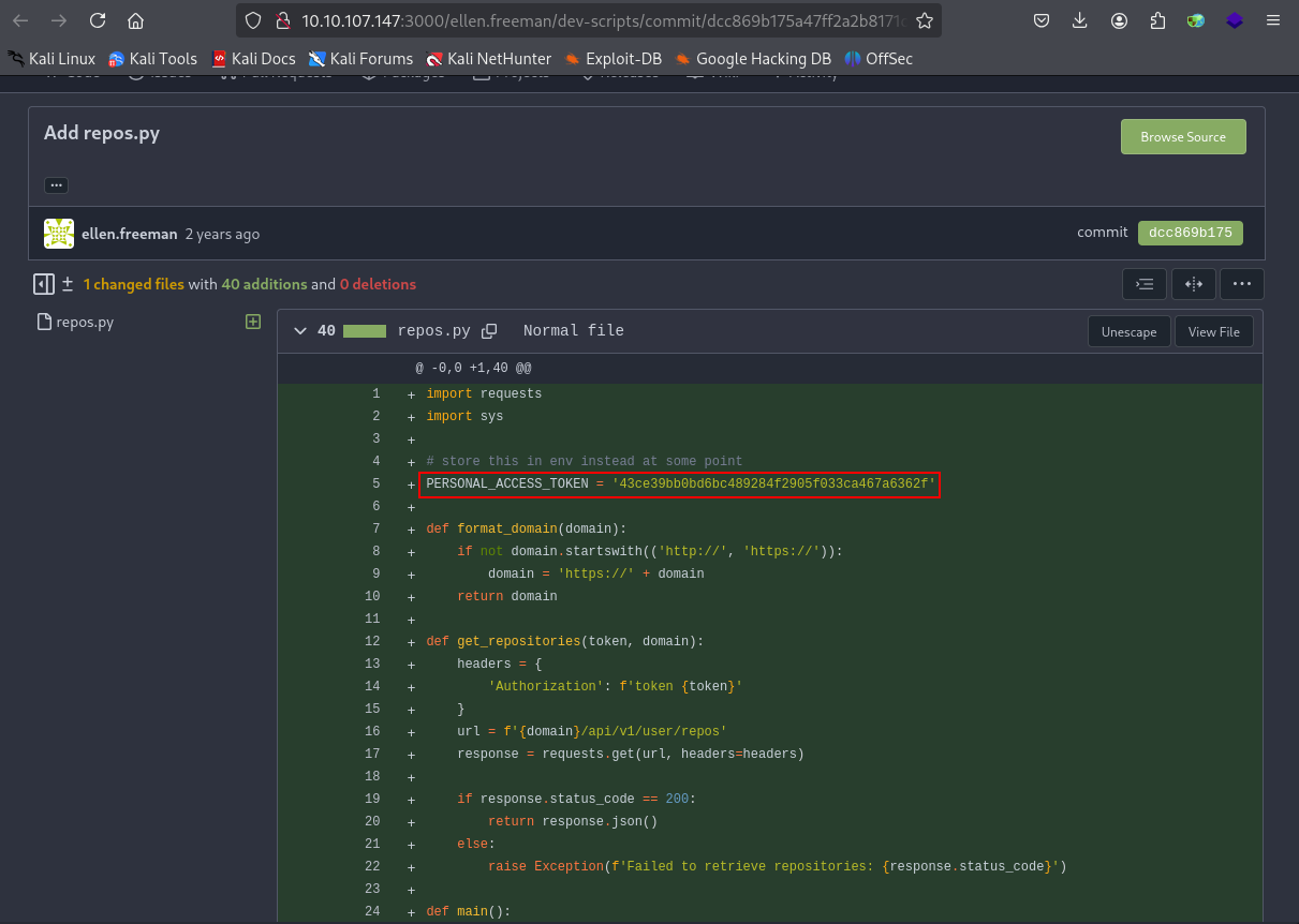 access token in first commit