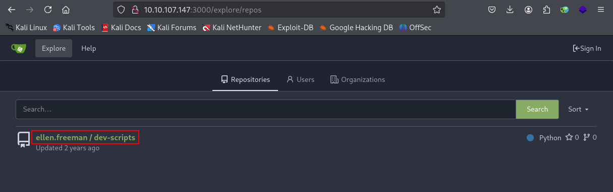 gitea user and repository