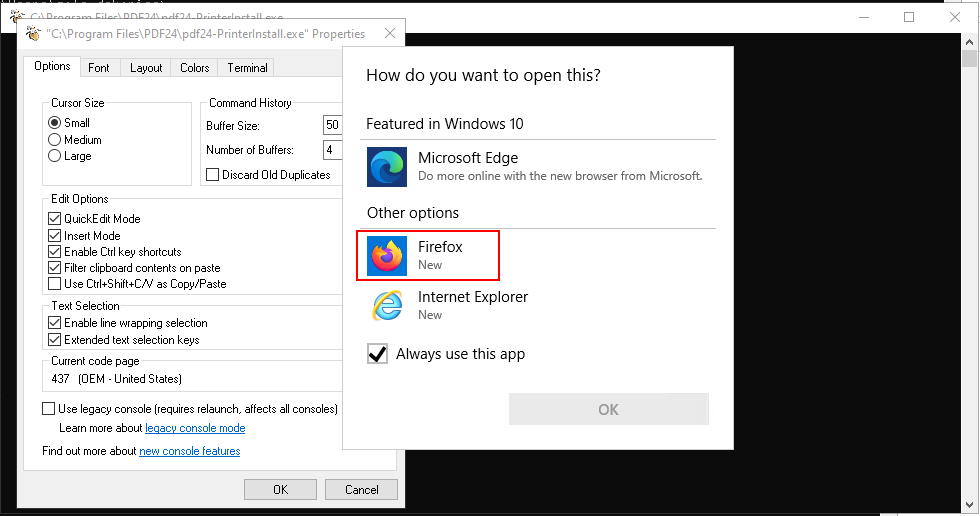 firefox opened from link